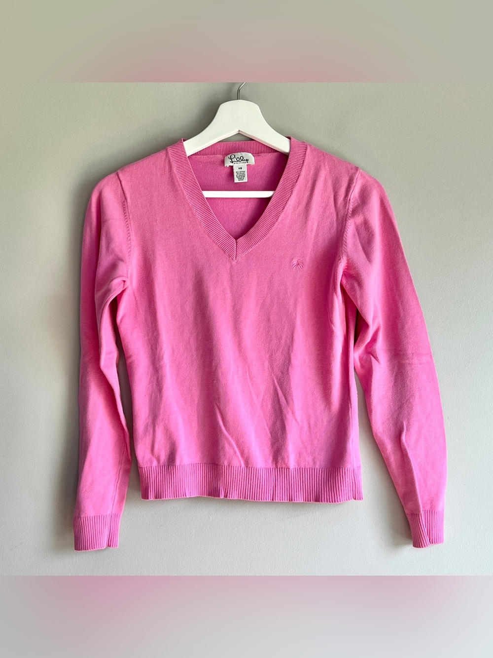 Lilly Pulitzer Pink VNeck Cotton Sweater Womens XS white label preppy pullover